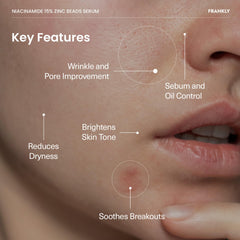 FRANKLY Niacinamida 15% + Zinc Serum, textura mate al absorber.