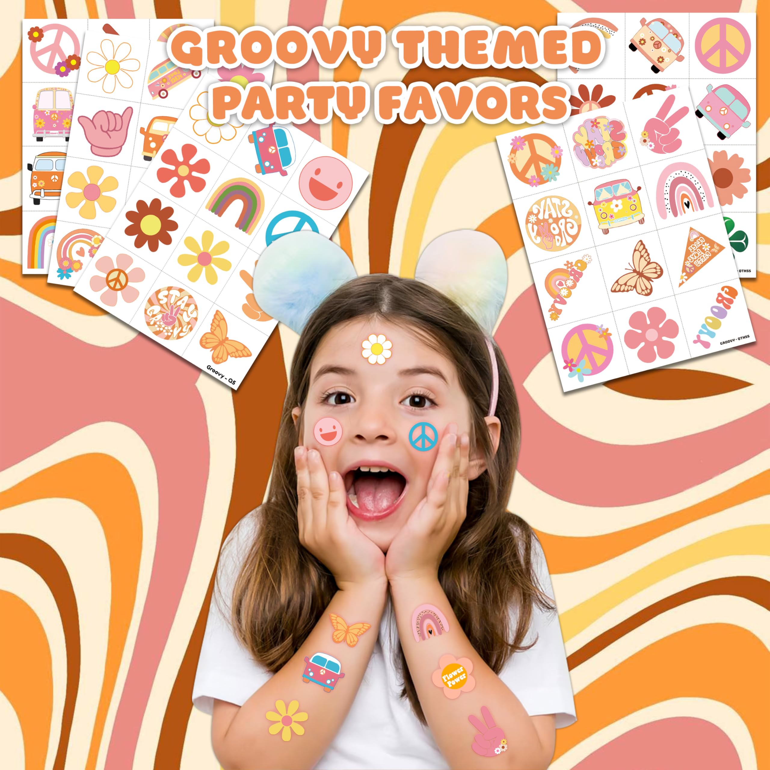 Conjunto de diseños coloridos groovy 60s 70s para decoraciones y manualidades.