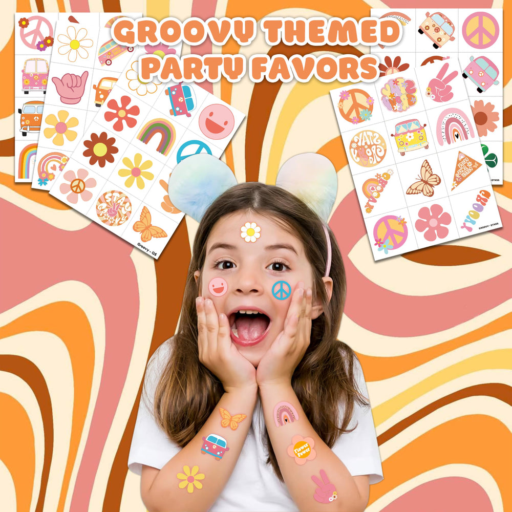 Conjunto de diseños coloridos groovy 60s 70s para decoraciones y manualidades.