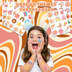 Conjunto de diseños coloridos groovy 60s 70s para decoraciones y manualidades.