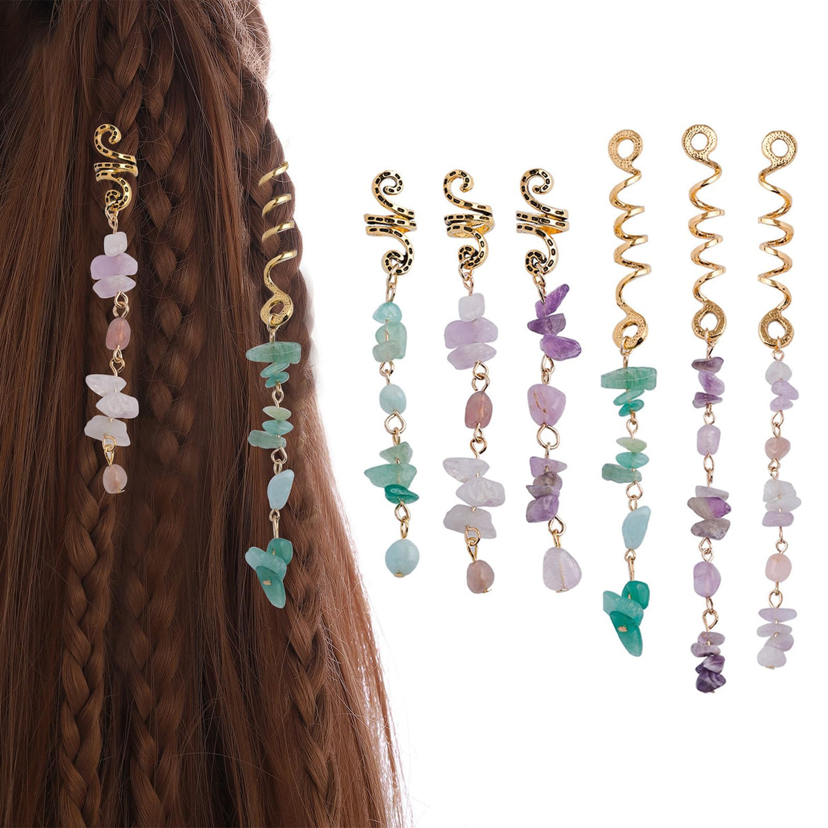 FRDTLUTHW accesorio de trenza con piedra natural para realzar el peinado
