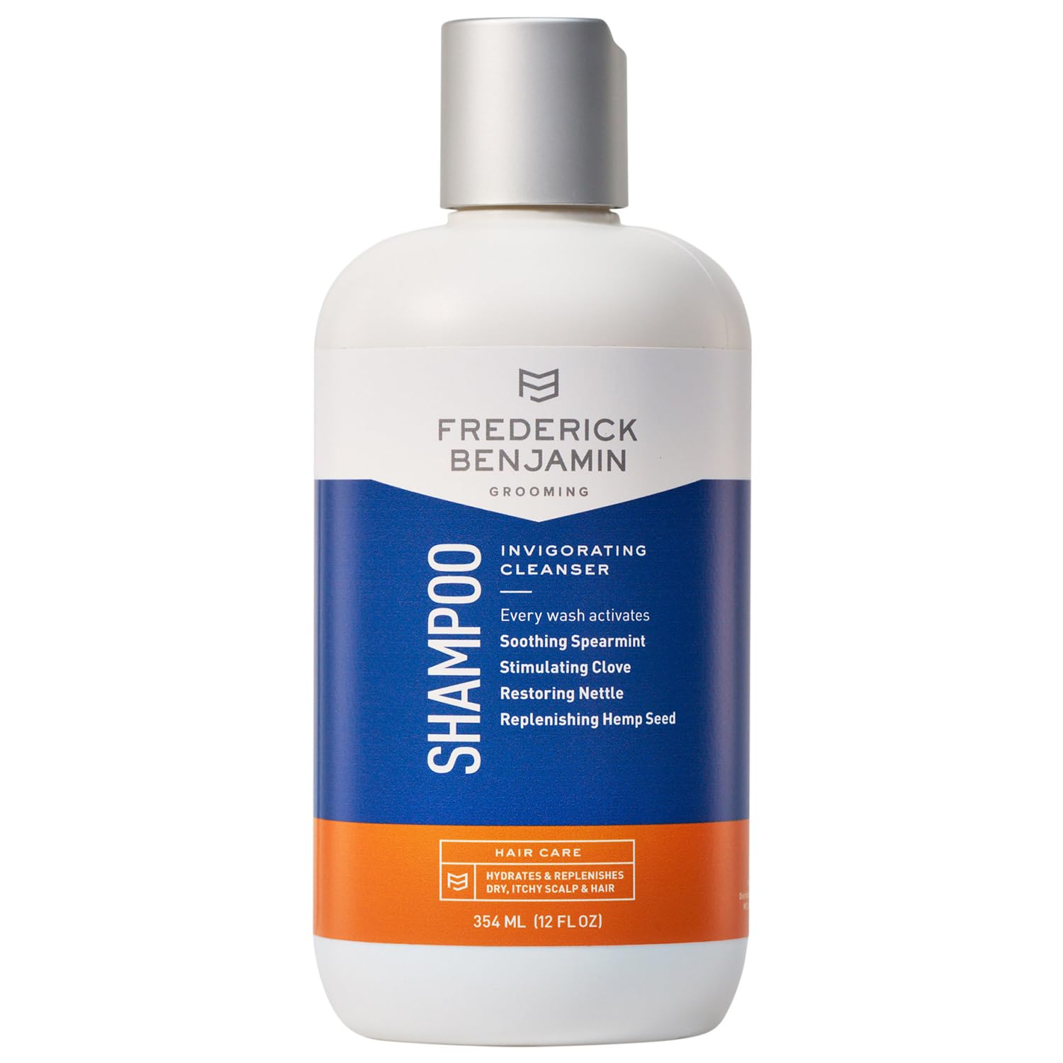 Frederick Benjamin Shampoo: botella vigorizante de menta para cuero cabelludo saludable y cabello limpio.