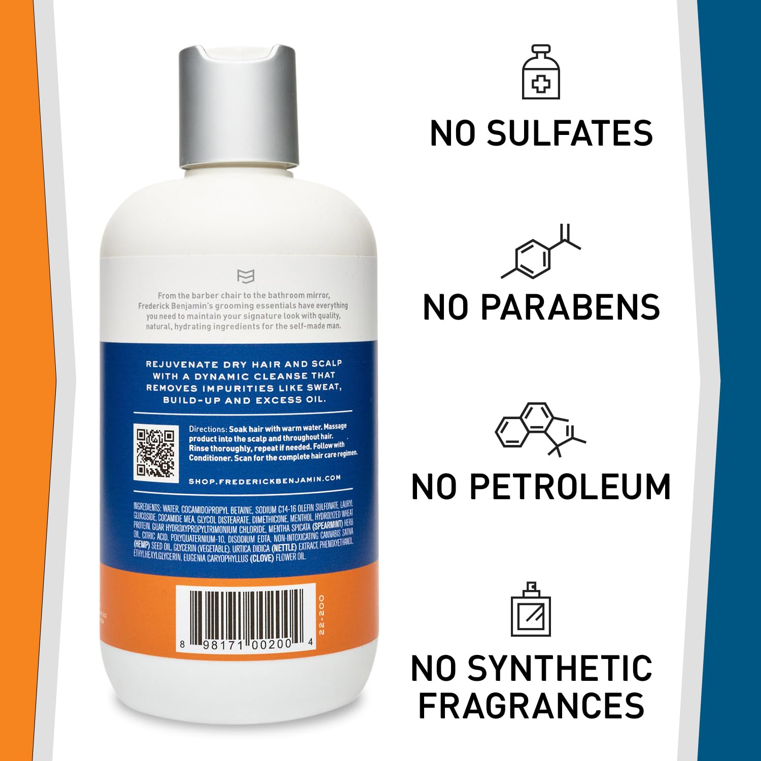 Frederick Benjamin Shampoo: uso fácil, aplicar sobre cabello húmedo y enjuagar.