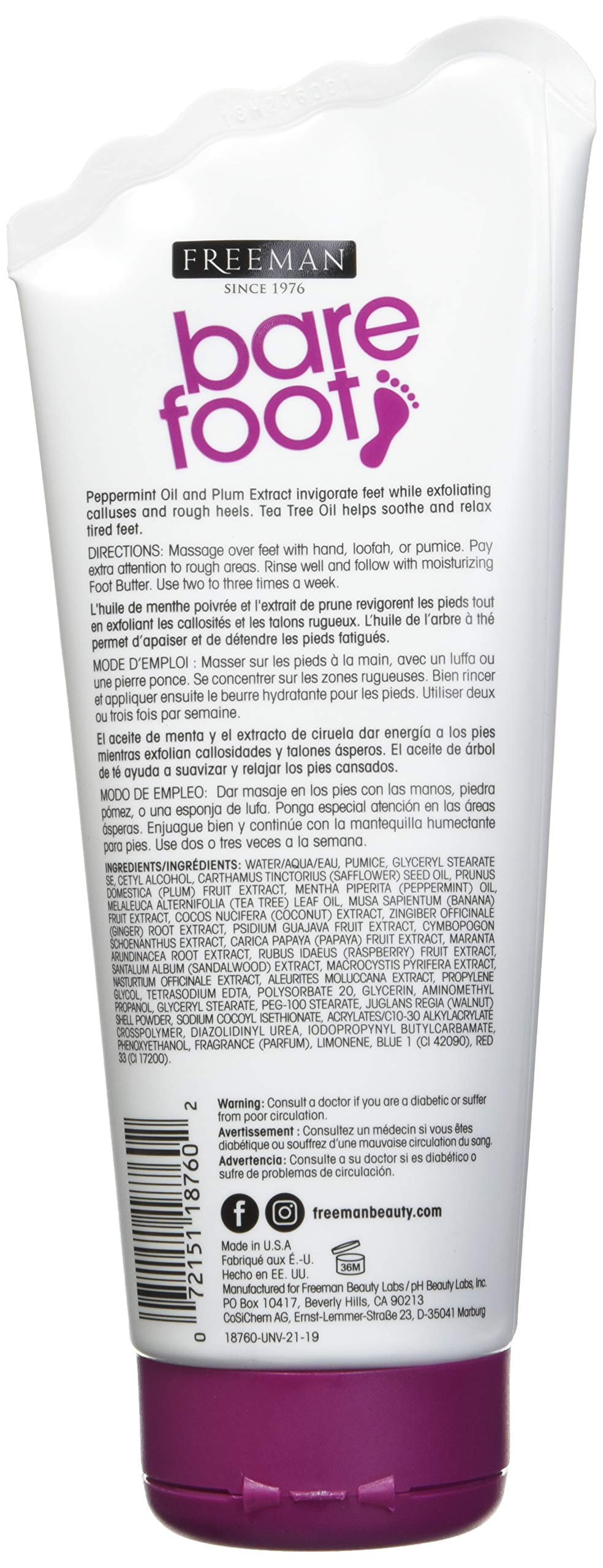 Freeman exfoliante de pies con aceite de árbol de té para alivio de pies cansados.