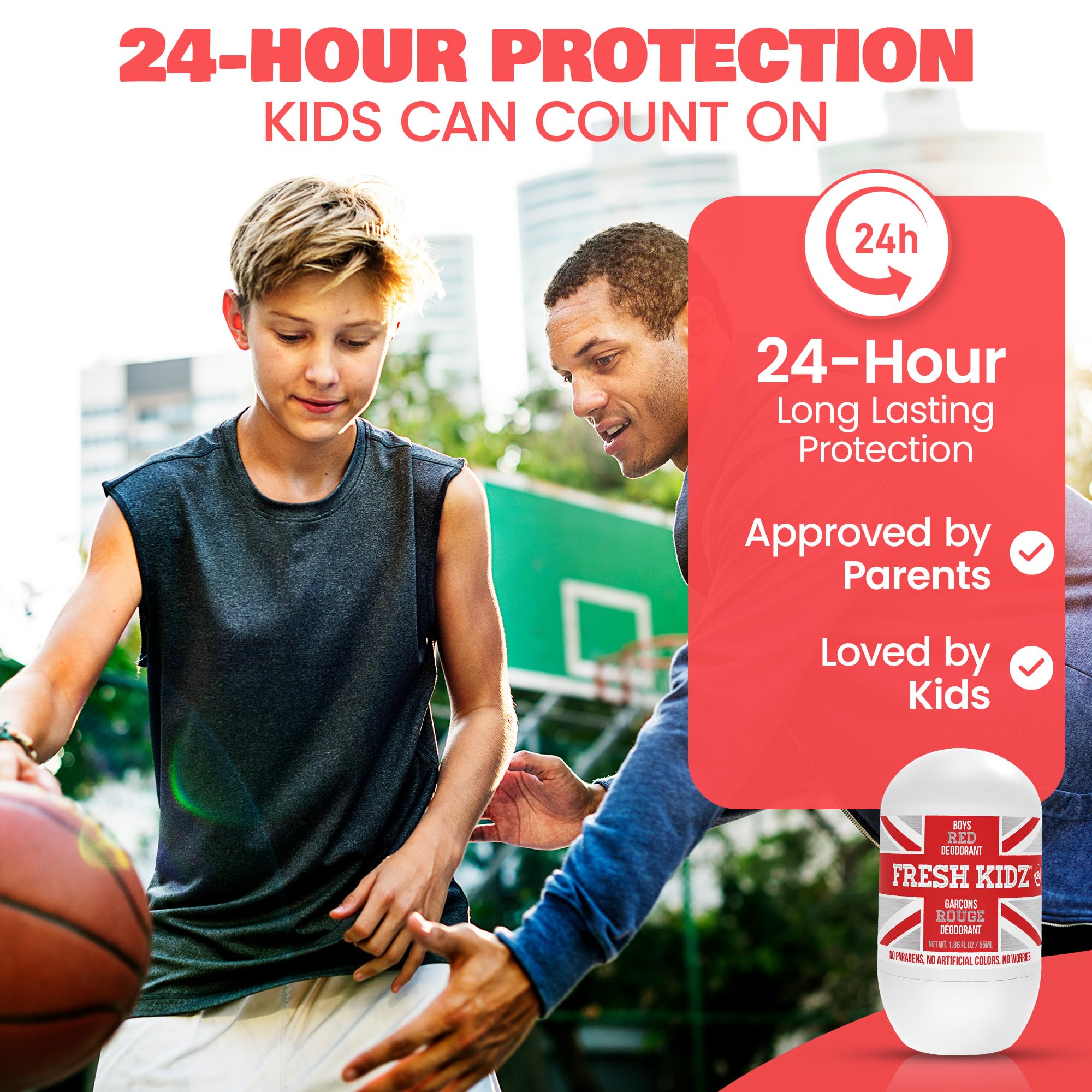 Fresh Kidz Rojo embalaje: información clara para padres y usuarios jóvenes.