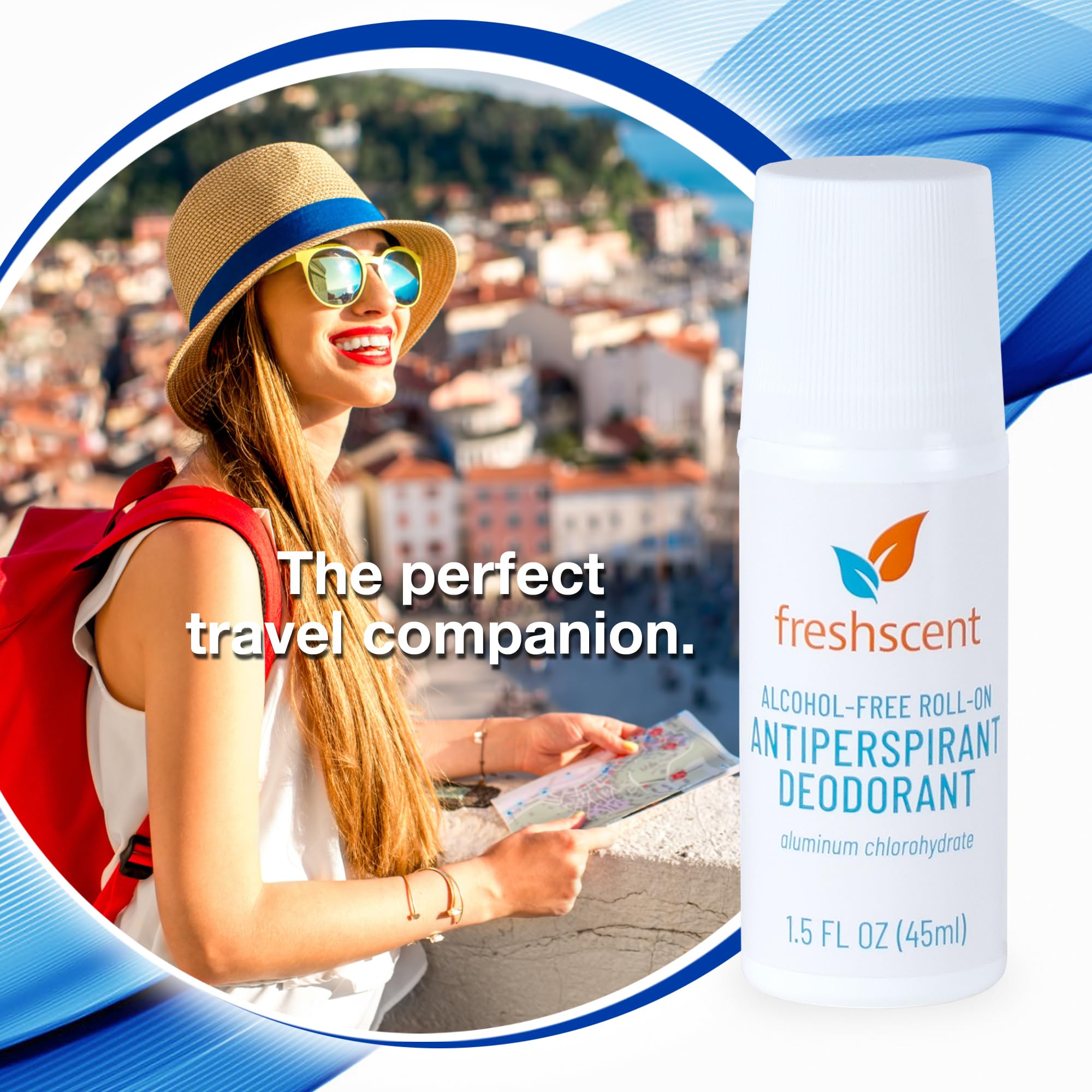 Freshscent desodorante sin alcohol, aplicación suave en axila.