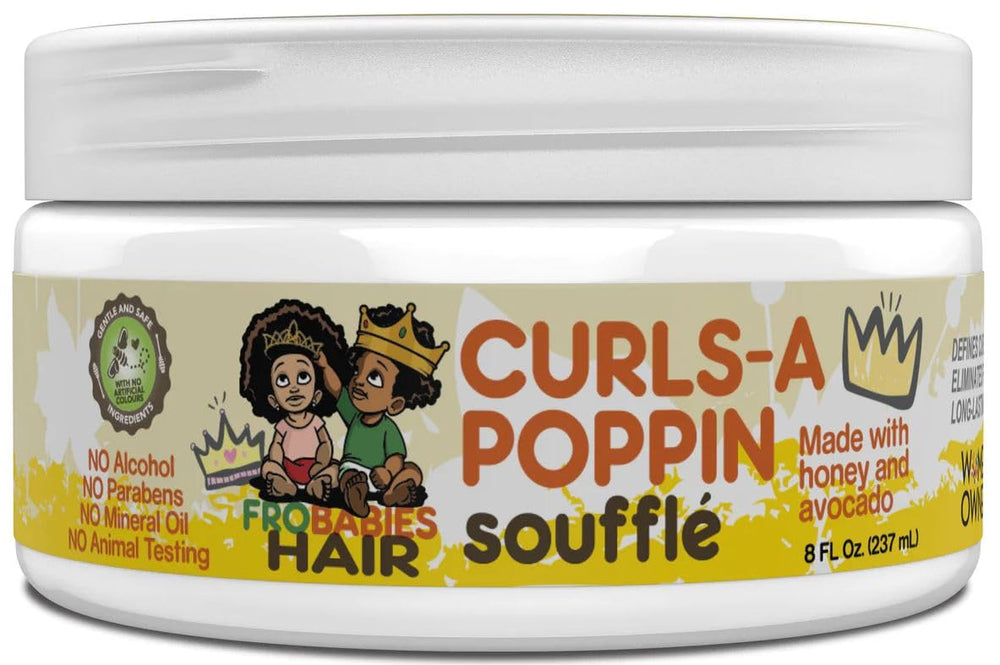 FroBabies Hair Curls-A-Poppin Soufflé define rizos con brillo suave.