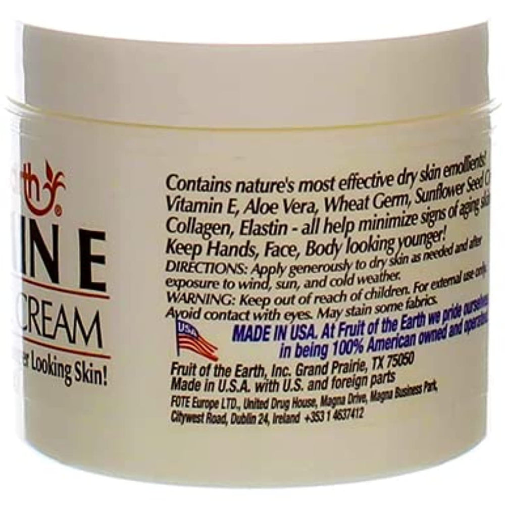 Fruit of the Earth crema vitamina E, envase de 4 oz para uso diario.