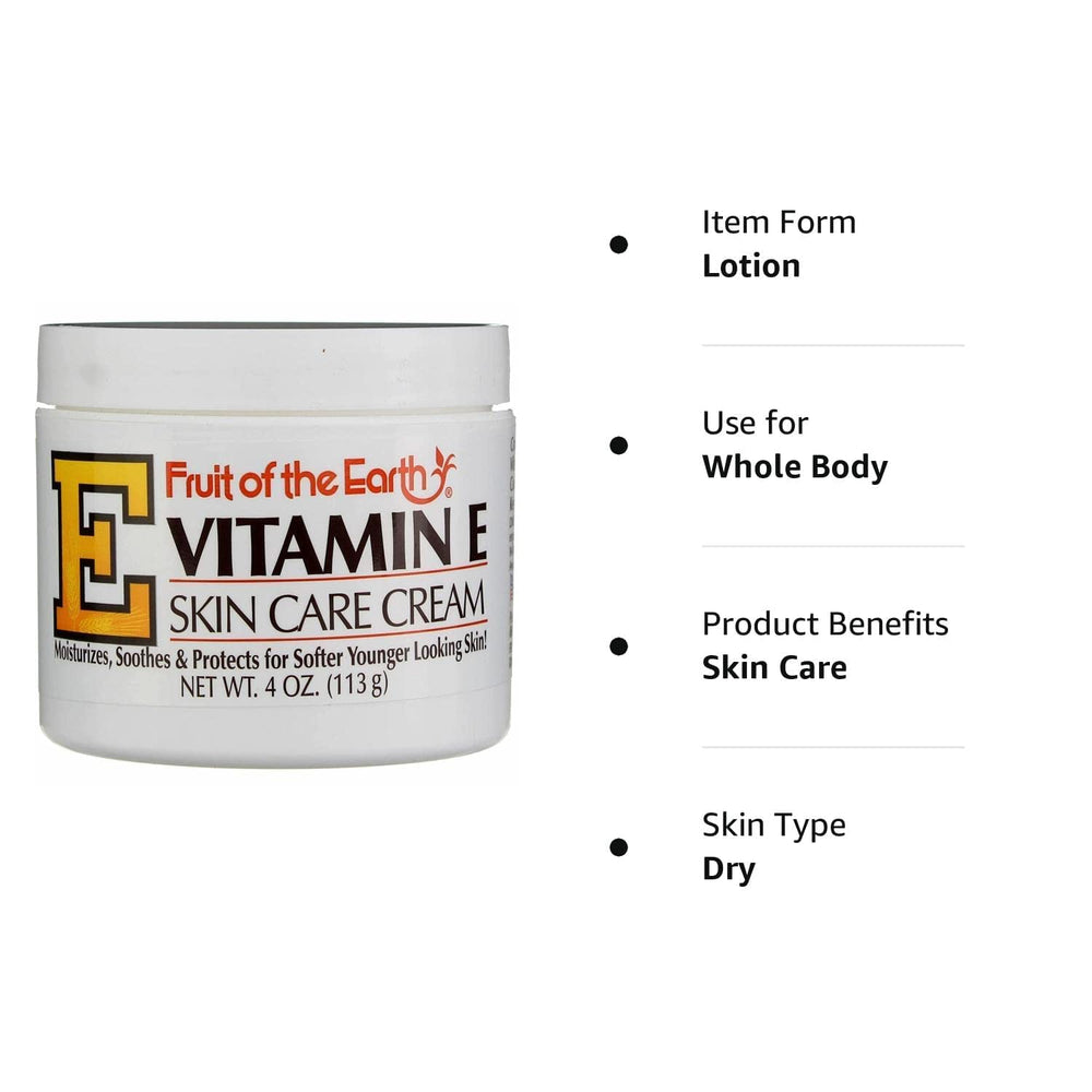 Fruit of the Earth crema vitamina E, etiqueta libre de crueldad.