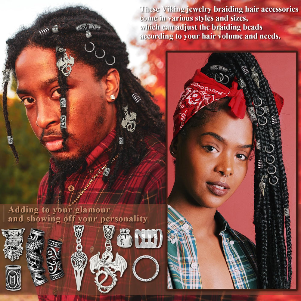 Cuentas nórdicas para barba y trenzas Fscwlmon con toque vintage