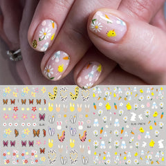 Pegatinas FUKIDOG para uñas con conejito-flor 3D para un estilo festivo.