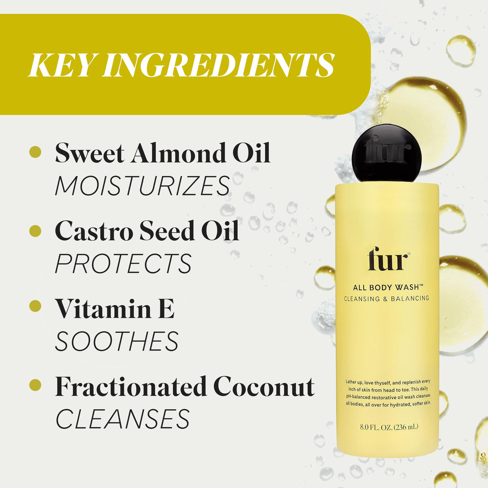 Fur All Body Wash con vitamina E restaura la barrera de hidratación.