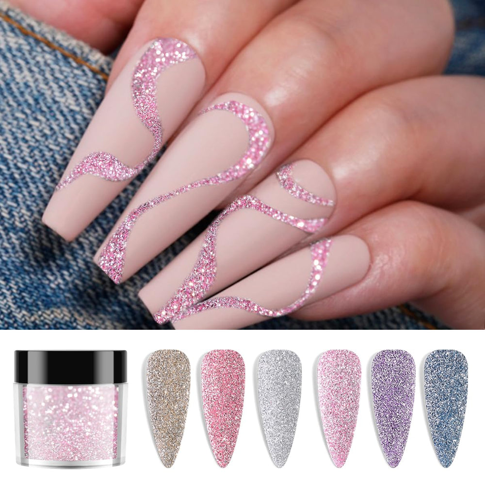 Furtherpretty polvo brillo uñas azul, efecto espejo para combinar con looks diarios.