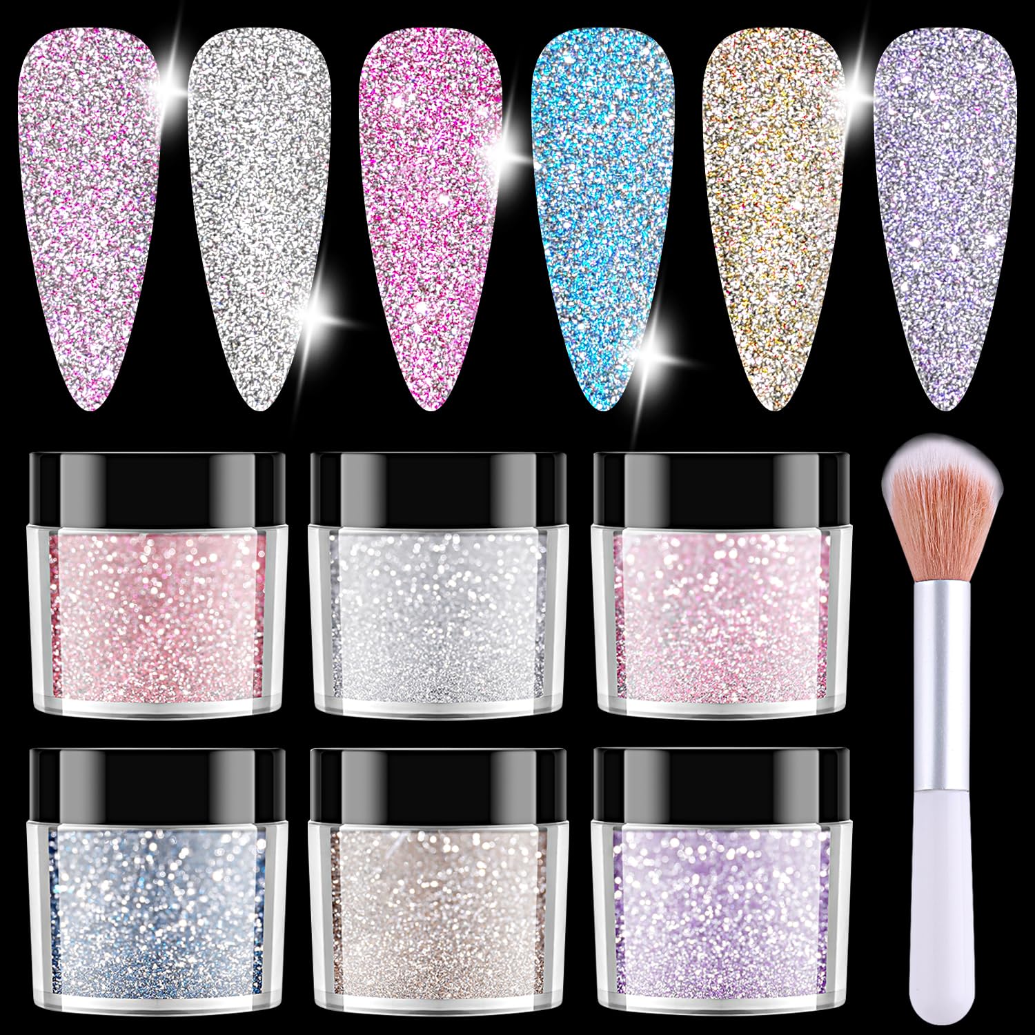 Furtherpretty polvo brillo uñas plateado, reflejo intenso para acabados deslumbrantes.