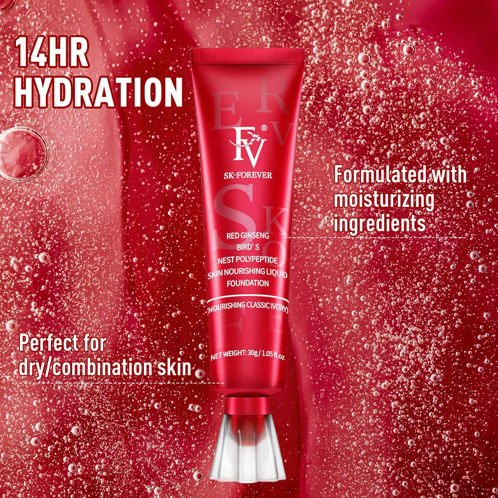 FV Base líquida, aplicación suave, cobertura media-alta en capa suave para imperfecciones.
