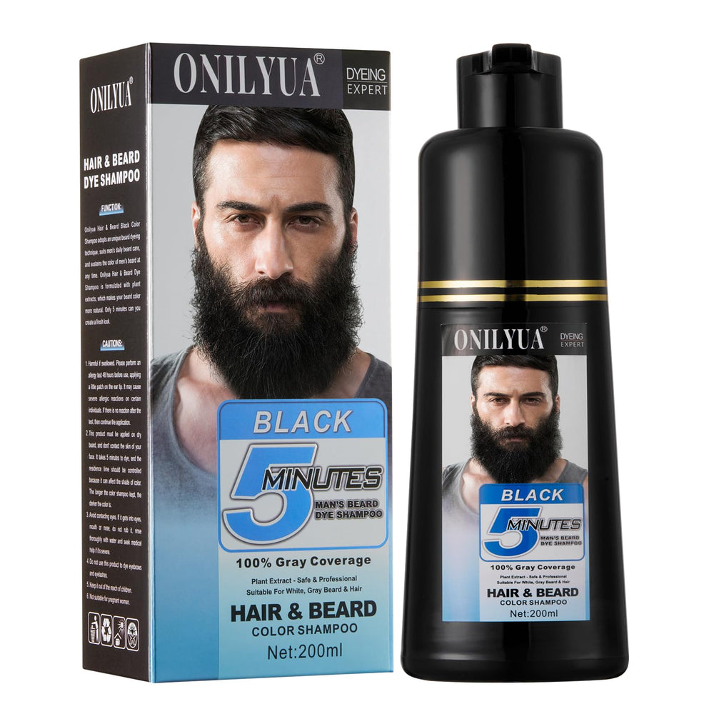 Fvquhvo champú tintura para barba y cabello negro, cobertura rápida de canas
