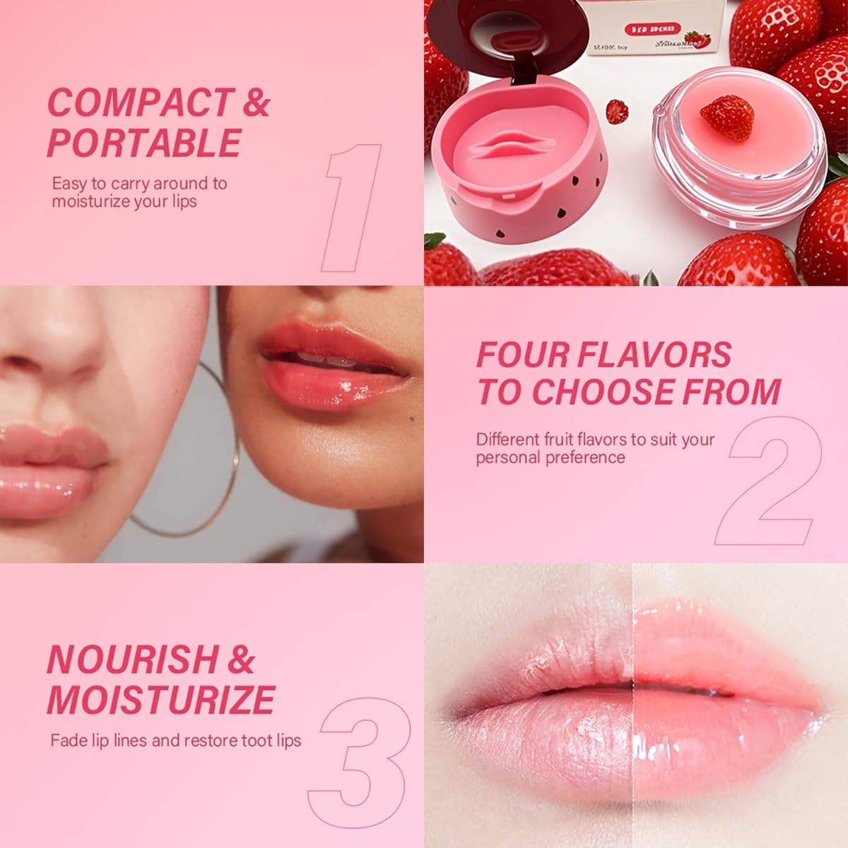 Mascarilla labial FYEBOO fresa: hidratación duradera y fragancia dulce.