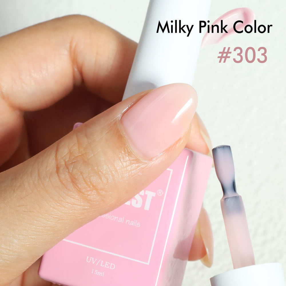 Gel jelly rosado claro en uñas, look natural con FZANEST.