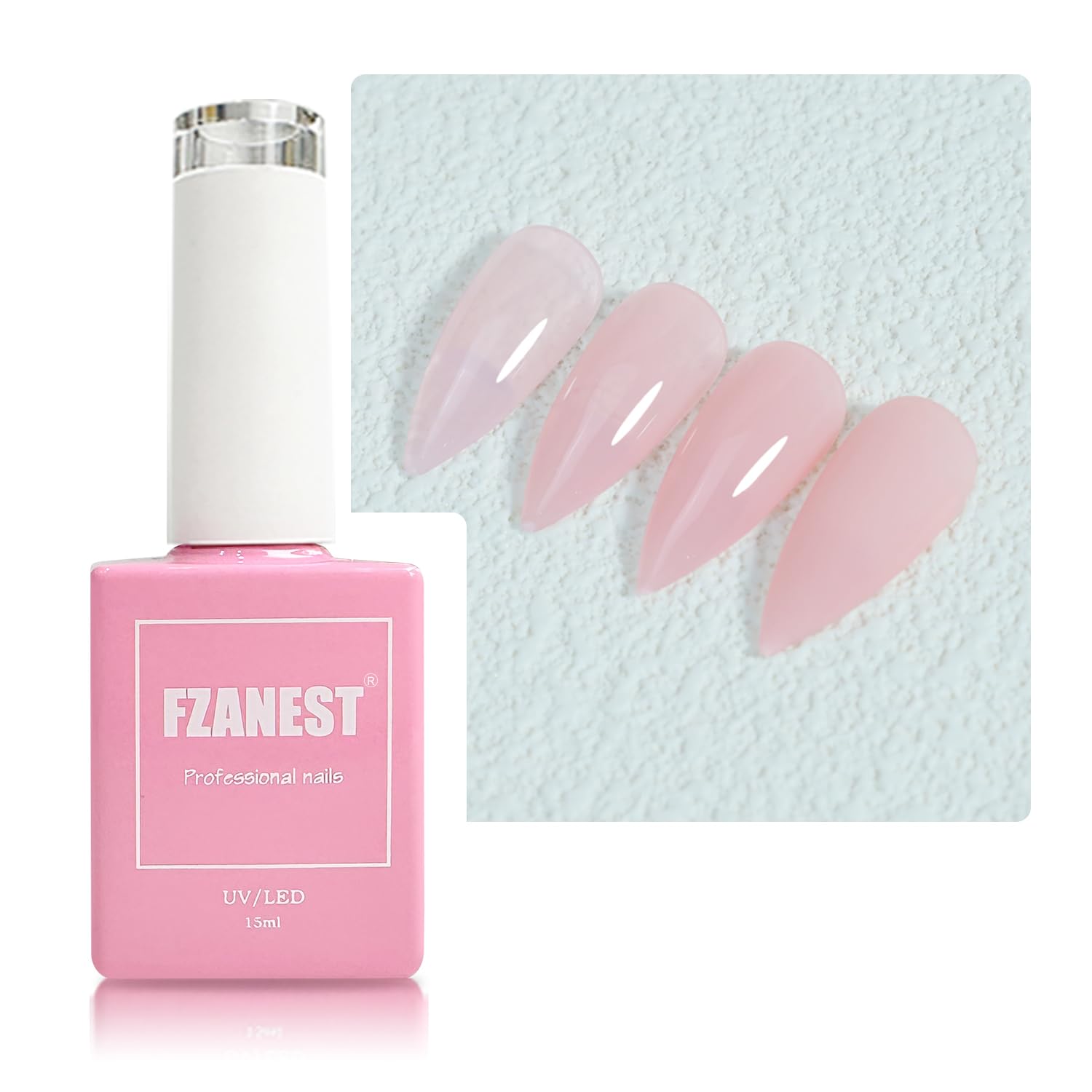 Esmalte gel rosado milky de FZANEST en botella, color suave para uñas discretas.