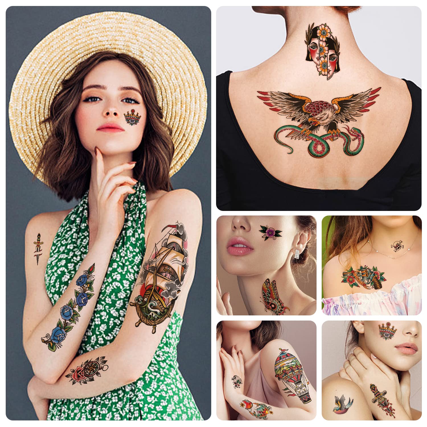 Gabizafia tatuaje temporal calavera y sables para cosplay