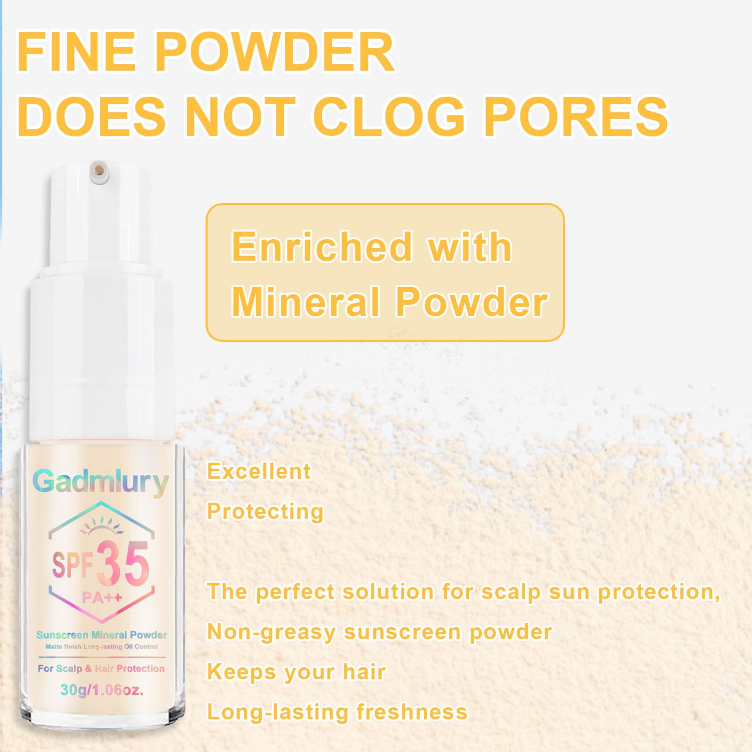 GADMLURY Polvo solar mineral: aplicación en cabello para retoques discretos.