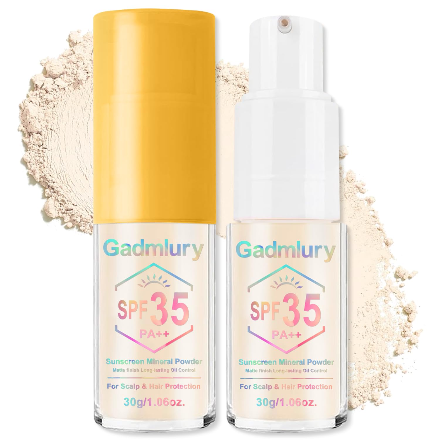 GADMLURY Polvo solar mineral: botella y aplicador, protección ultravioleta suave para cabello.