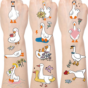 Gameza tatuajes ganso divertido en láminas, ideales para fiestas.