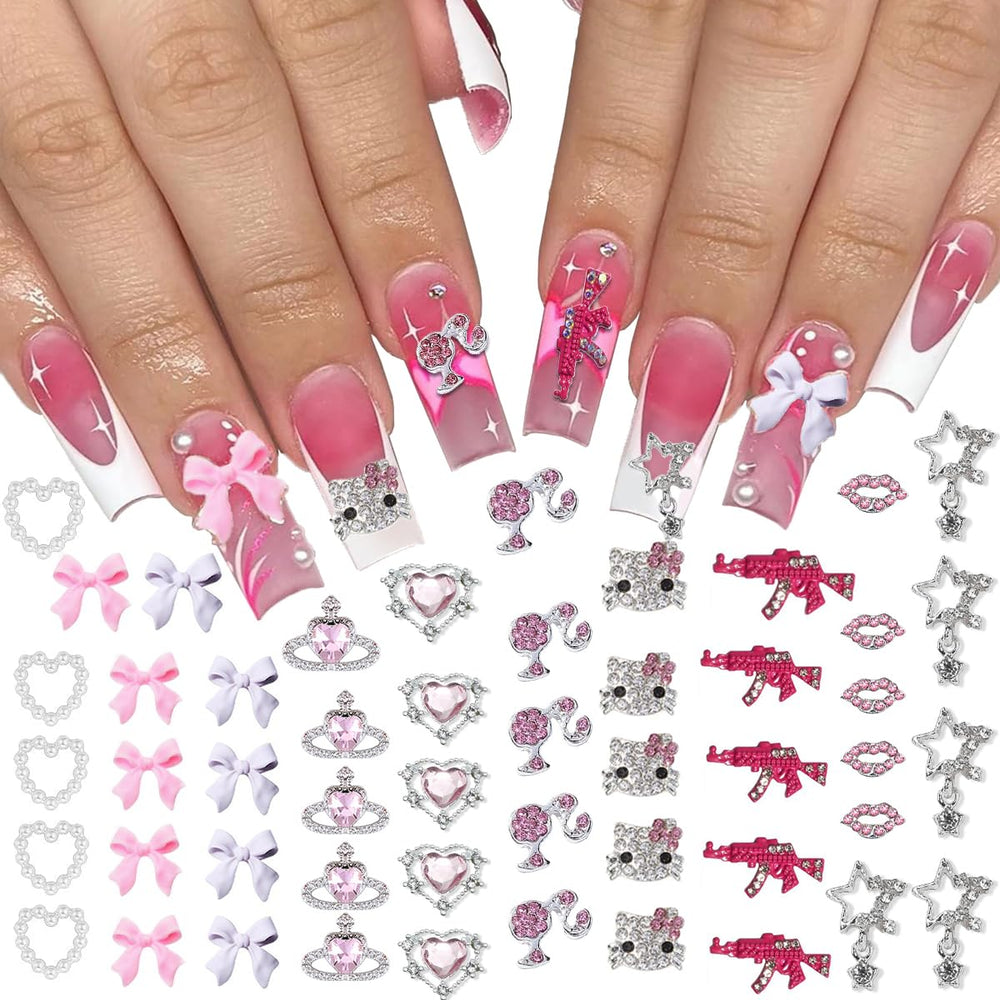 Ganepwns adornos para uñas estilo Barbie con forma de pistola y brillo duradero.