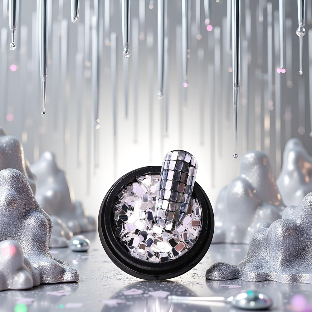 GANPUB lentejuelas cuadradas plata, perfecto para decoraciones de uñas detalladas.