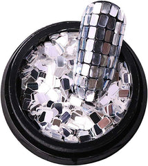 GANPUB lentejuelas cuadradas plata para uñas, brillo reflectante y decoración duradera.