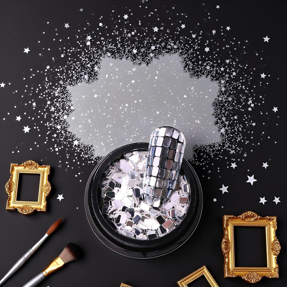 GANPUB lentejuelas de plata, acabado espejo para uñas brillantes y artesanías.