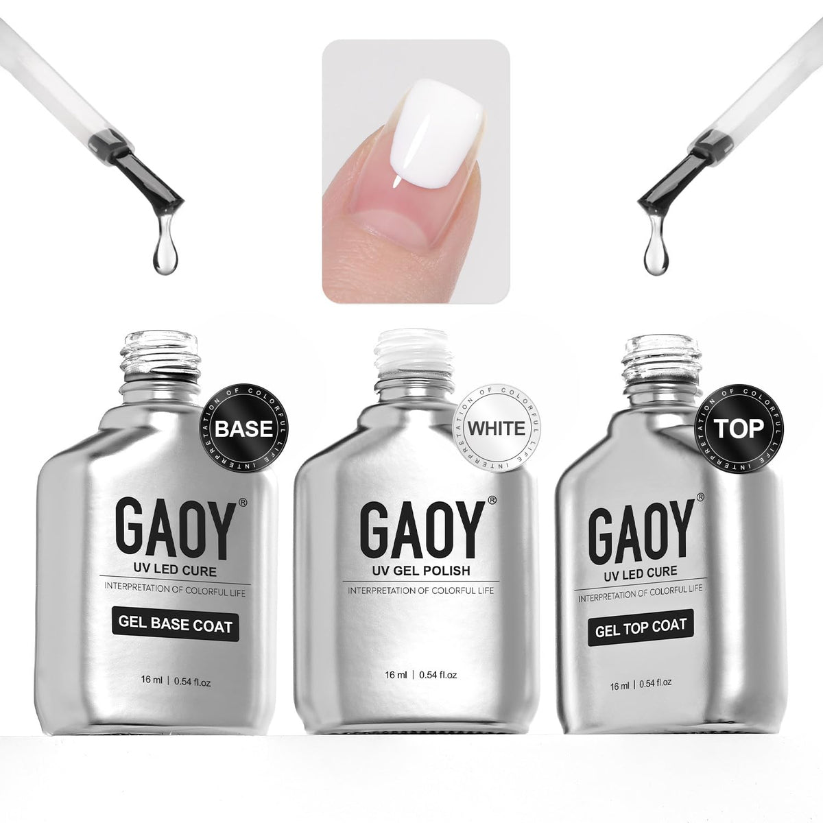 GAOY Capa base 16ml, brillo duradero para uñas lisas.