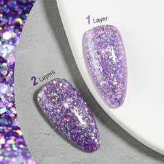 GAOY Muestra purpurina lavanda, dos capas logran efecto diamante.
