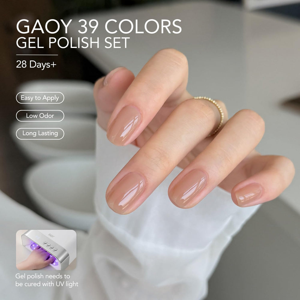 GAOY esmalte gel blanco lechoso, aporta brillo suave y base versátil.