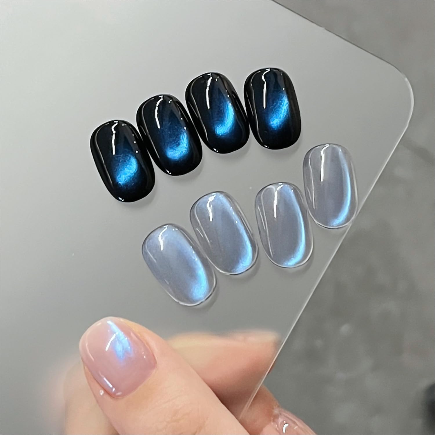 GAOY esmalte gel ojo de gato azul, brillo holográfico para uñas.