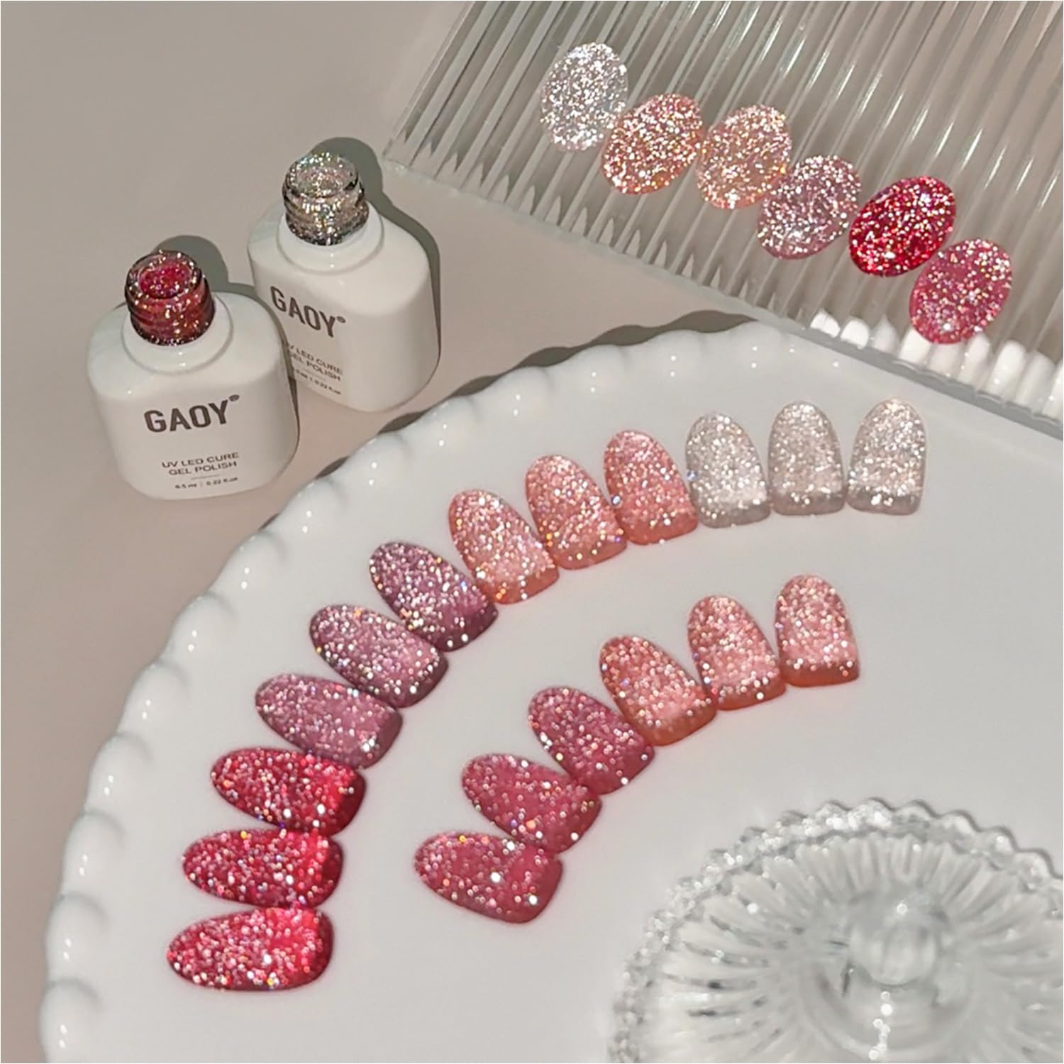 GAOY Esmalte gel glitter rojo, vista frontal, brillo intenso para manicuras en casa