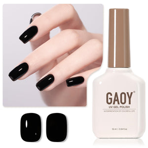 GAOY Gel Negro 1001, aplicación en uñas para manicura elegante en casa.
