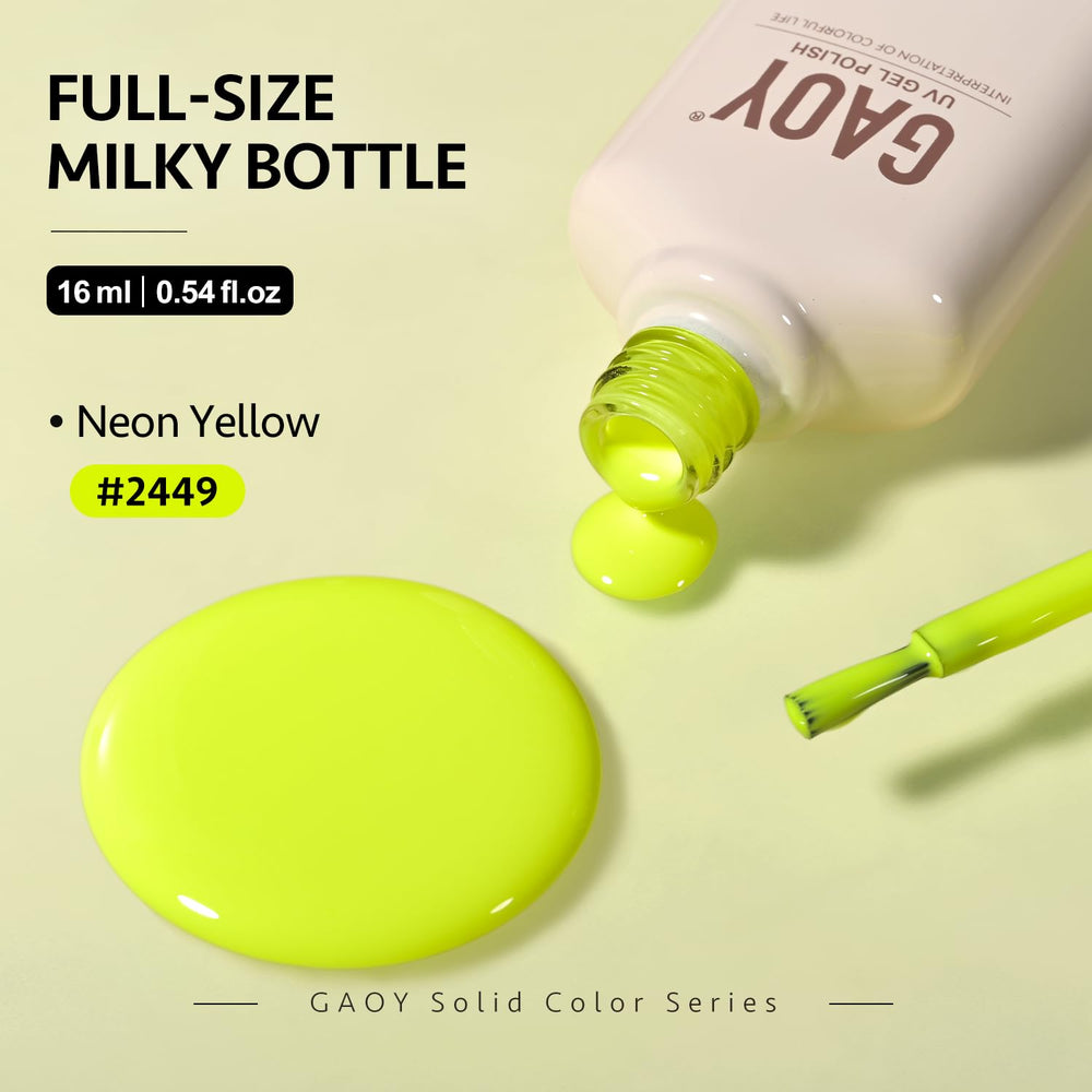 GAOY esmalte gel neón amarillo con acabado brillante profesional.