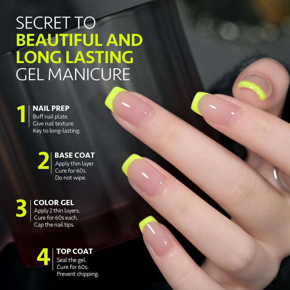 GAOY esmalte gel neón amarillo curado bajo lámpara UV para acabado rápido.