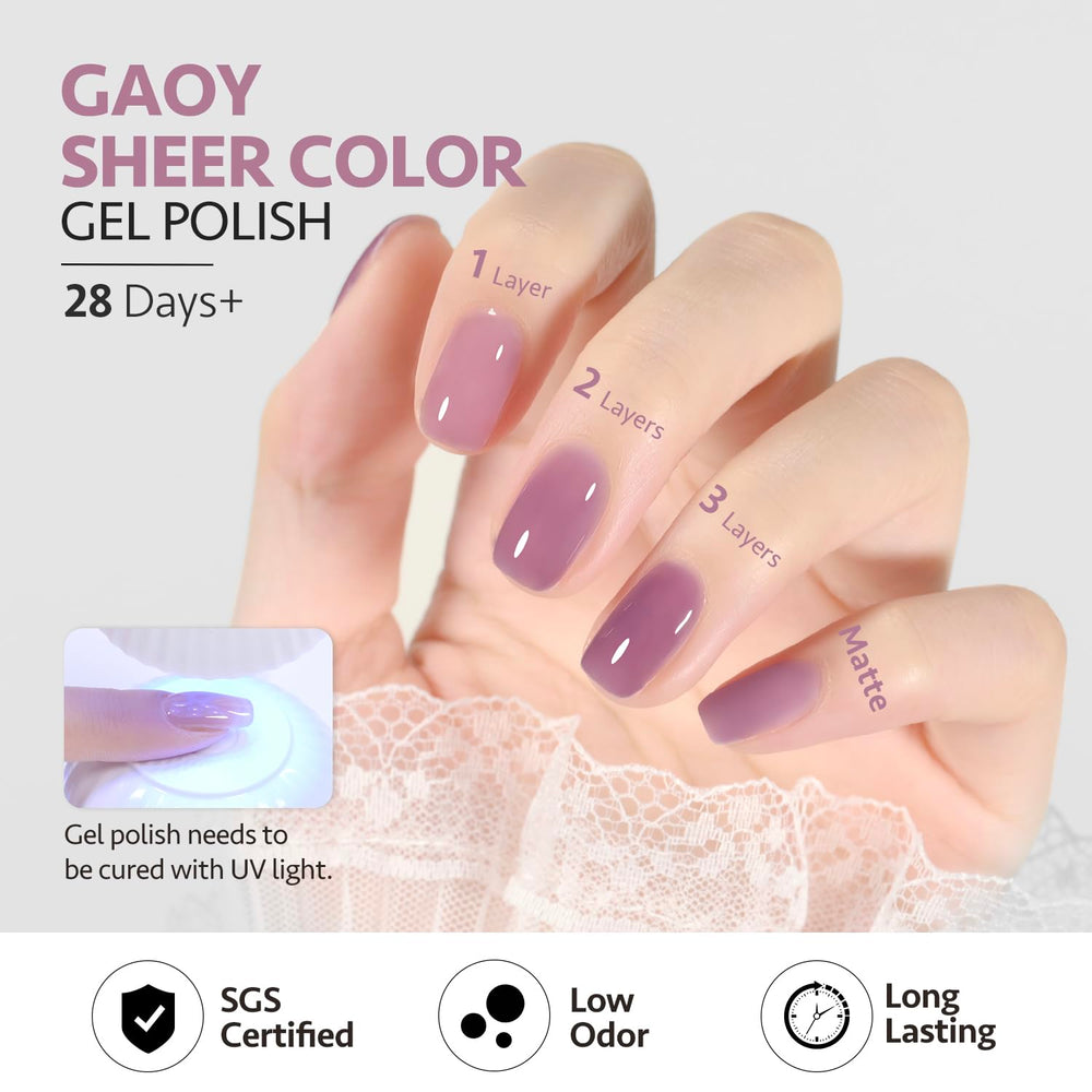 GAOY Jelly Nude Purple acabado brillante con capa superior para efecto jelly.