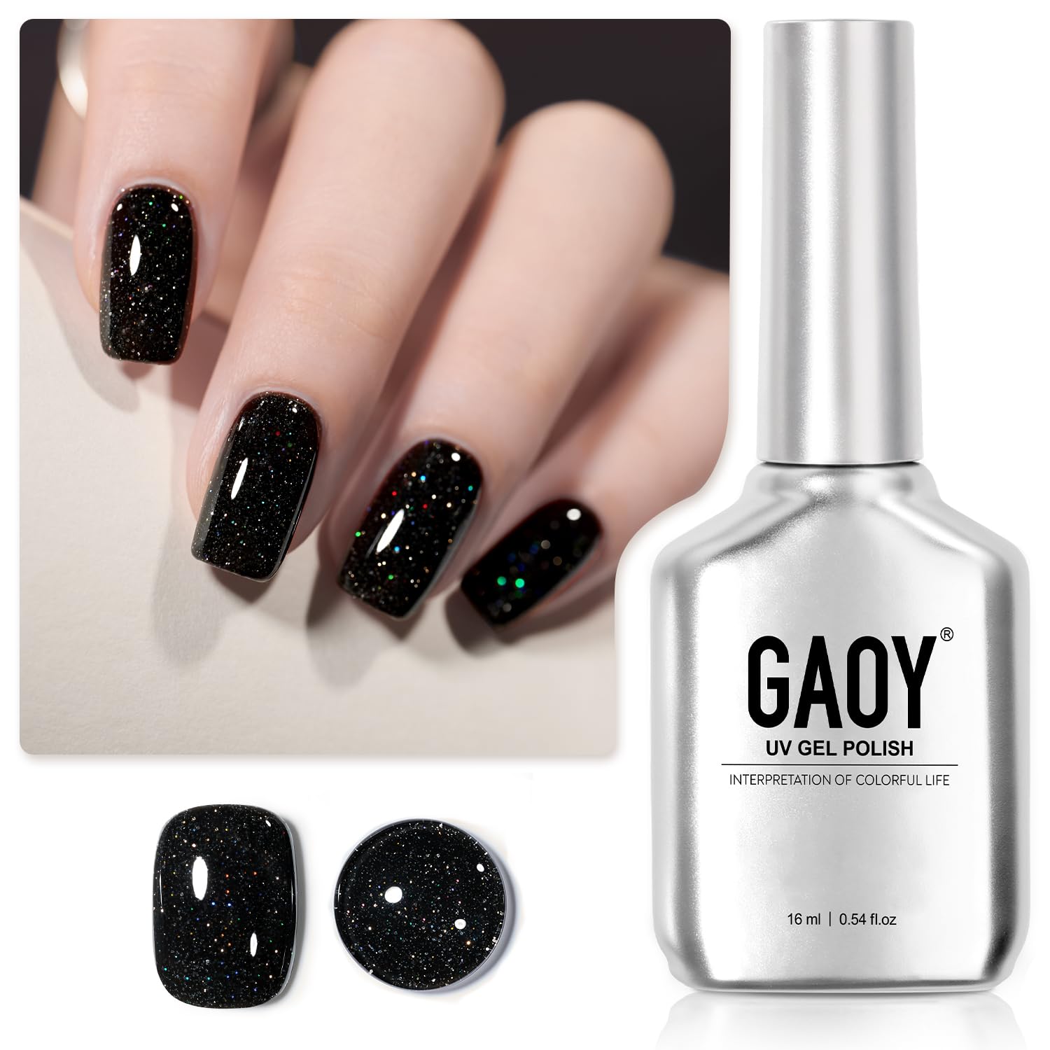 GAOY Esmalte negro con brillo reflectante 2910, ideal para looks de fiesta