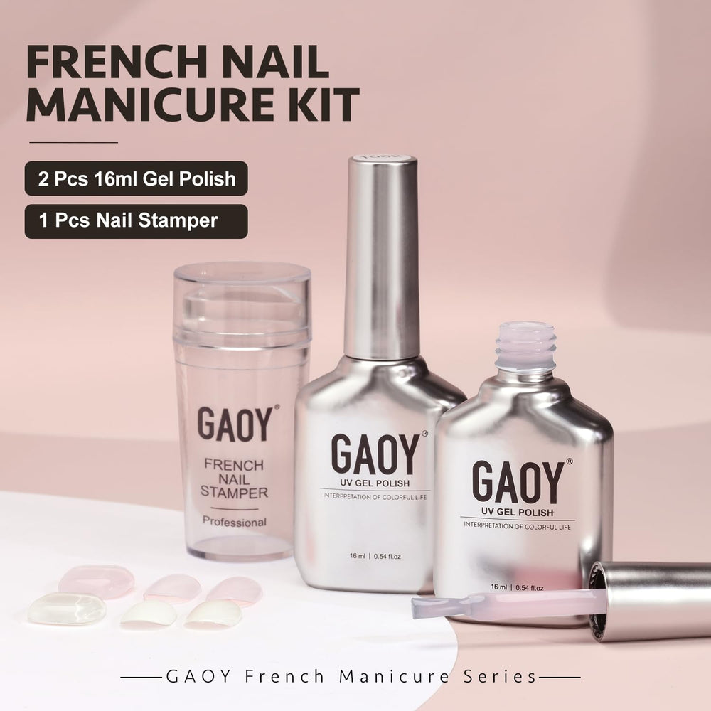 GAOY uñas francesas finales, primer plano, acabado limpio y duradero.