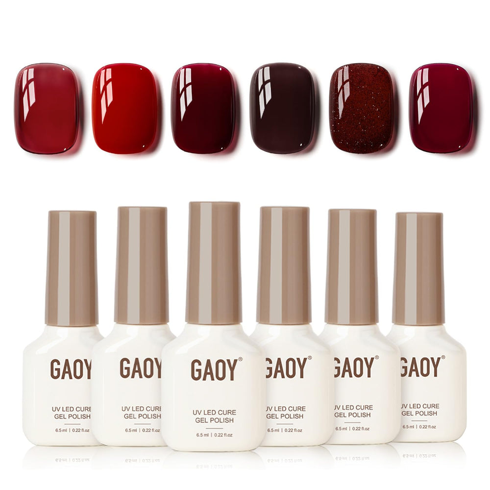 GAOY gel uñas rojo burdeos: acabado brillante para manicura en casa.
