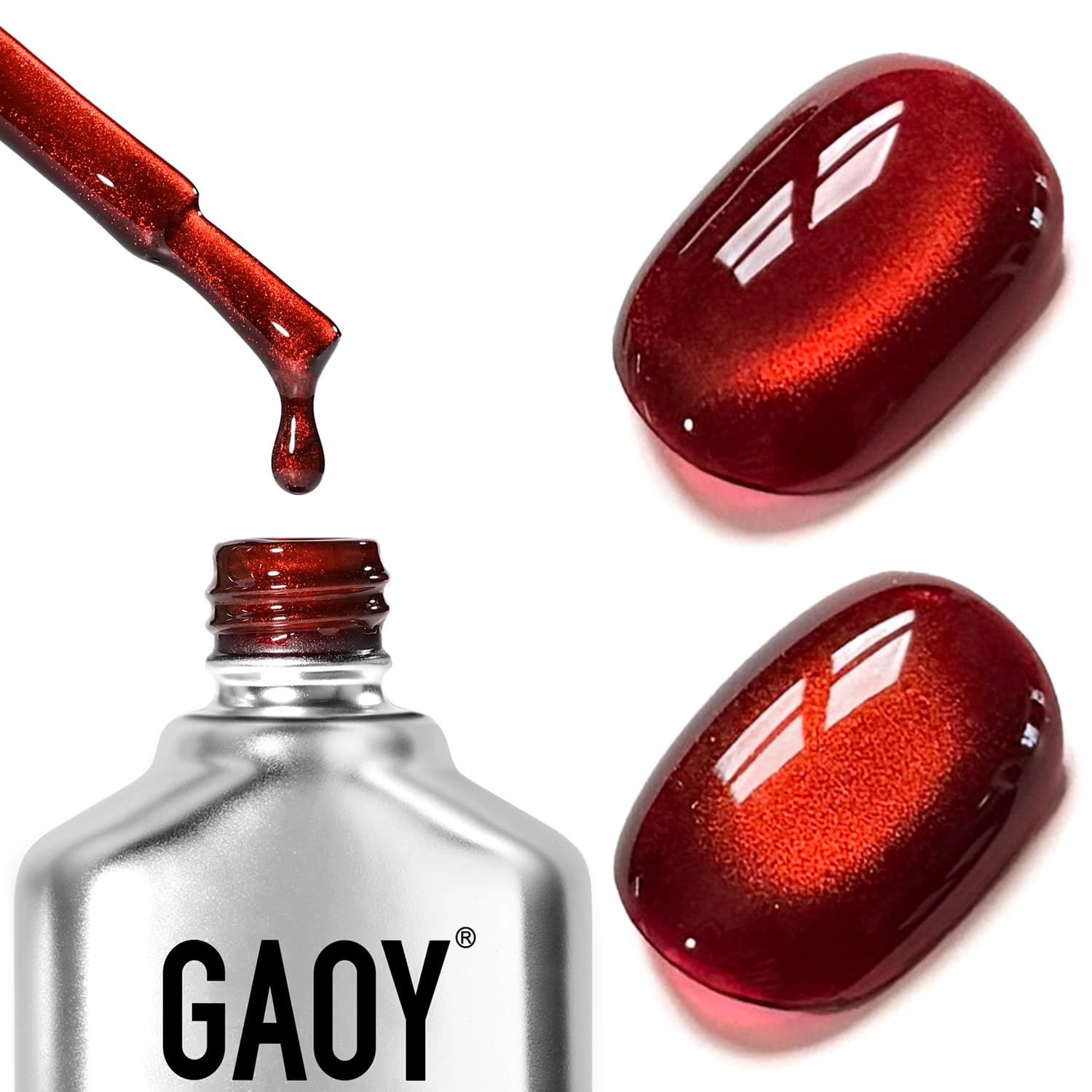GAOY gel uñas rojo con efecto ojo de gato para un brillo holográfico