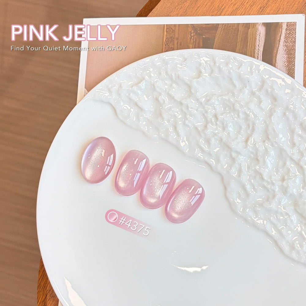 GAOY gel uñas rosa translúcido con efecto holográfico para acabado elegante.
