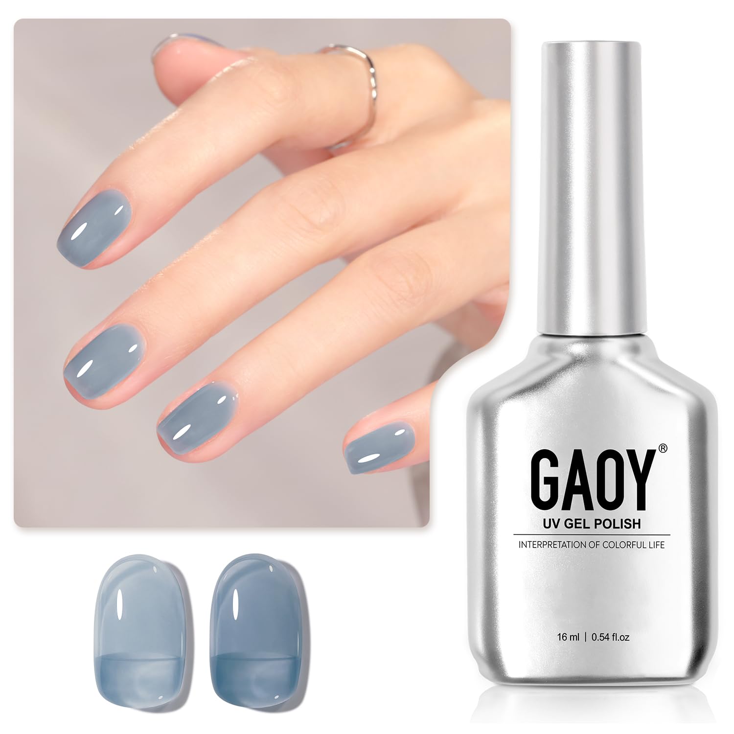 GAOY Jelly Nude Blue gel, frasco de 16 ml para acabado translúcido suave.