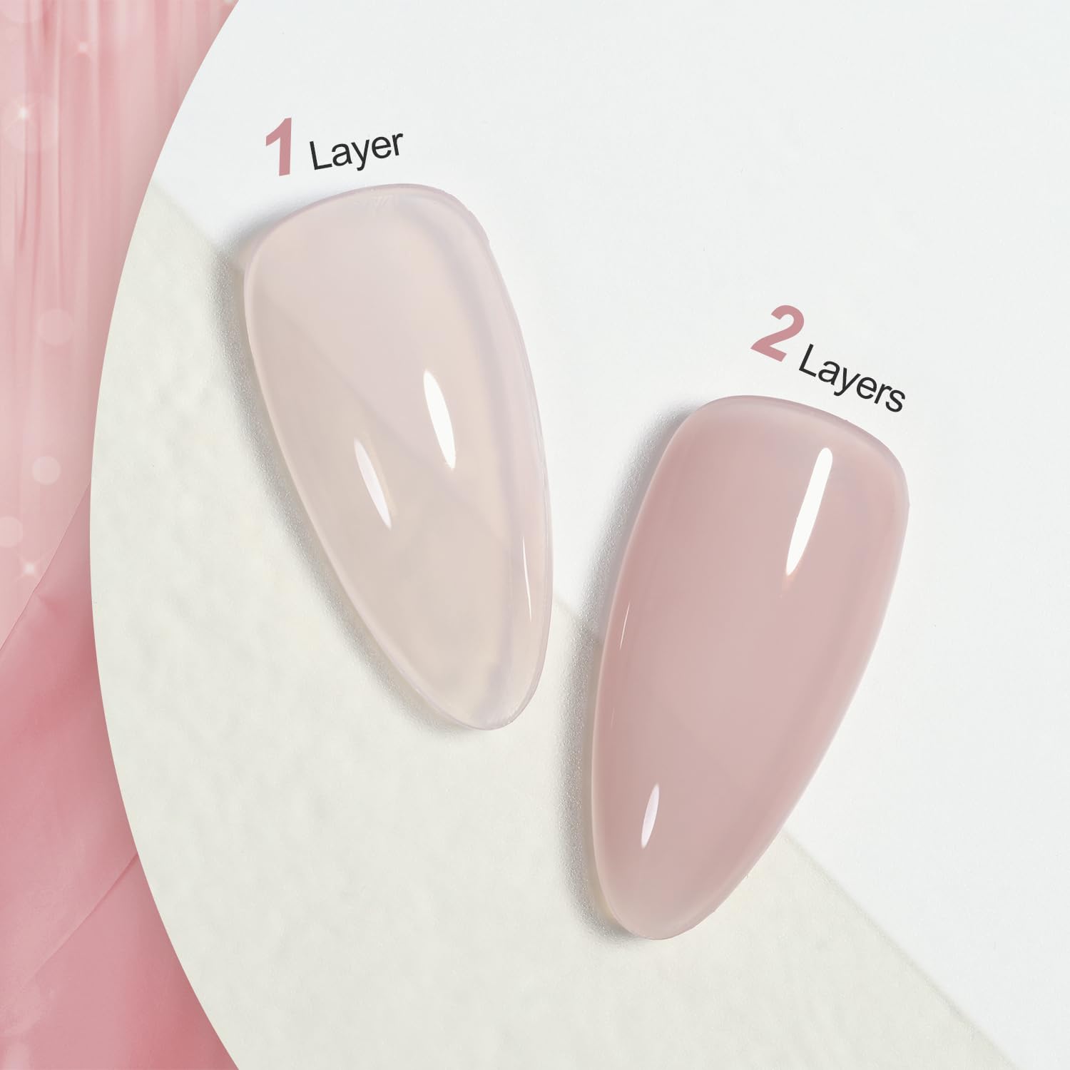 GAOY Jelly Nude muestra color rosado suave, con capas para ajustar la intensidad.