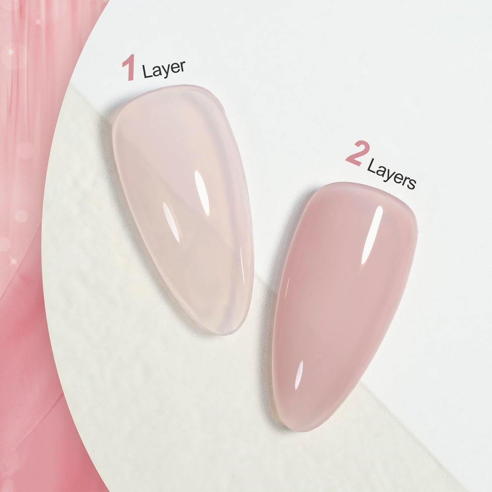 GAOY Jelly Nude muestra color rosado suave, con capas para ajustar la intensidad.