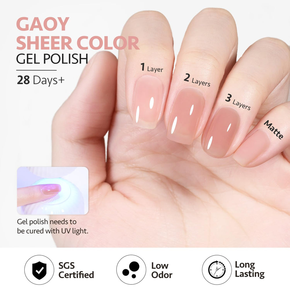 GAOY Jelly Nude Gel, demostración de arte en uñas con acabado suave.