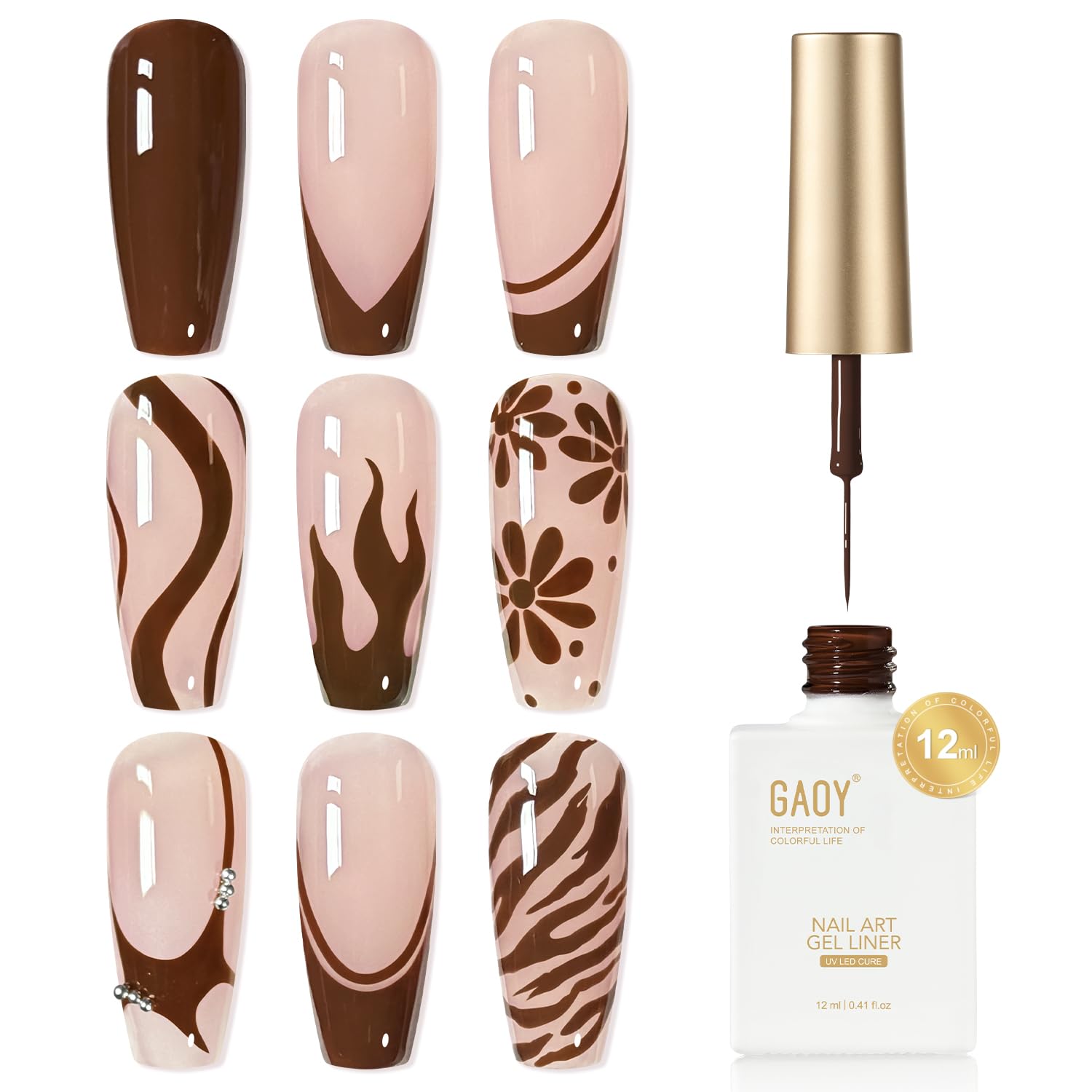 GAOY laca gel remolino marrón para uñas: diseño llamativo para uso en casa.
